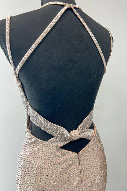 Spaghetti Strap Sheath Long Prom Dresses Satin Champagne Wedding Guest Dresses HZ1024