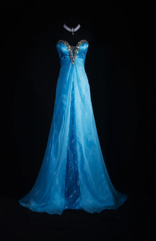 Elegant Sweetheart Neck A-Line Long Prom Dresses Vintage Satin Blue Evening Dresses ED04796