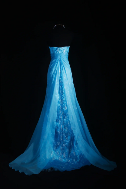 Elegant Sweetheart Neck A-Line Long Prom Dresses Vintage Satin Blue Evening Dresses ED04796