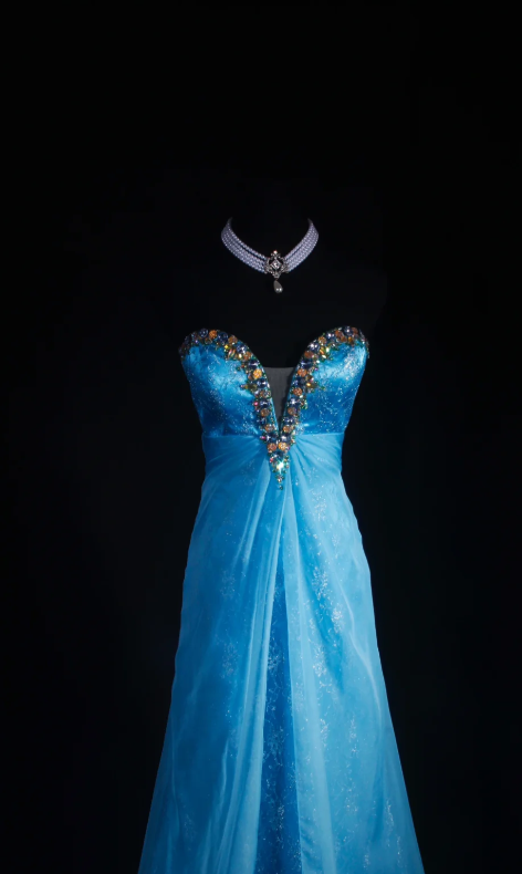 Elegant Sweetheart Neck A-Line Long Prom Dresses Vintage Satin Blue Evening Dresses ED04796