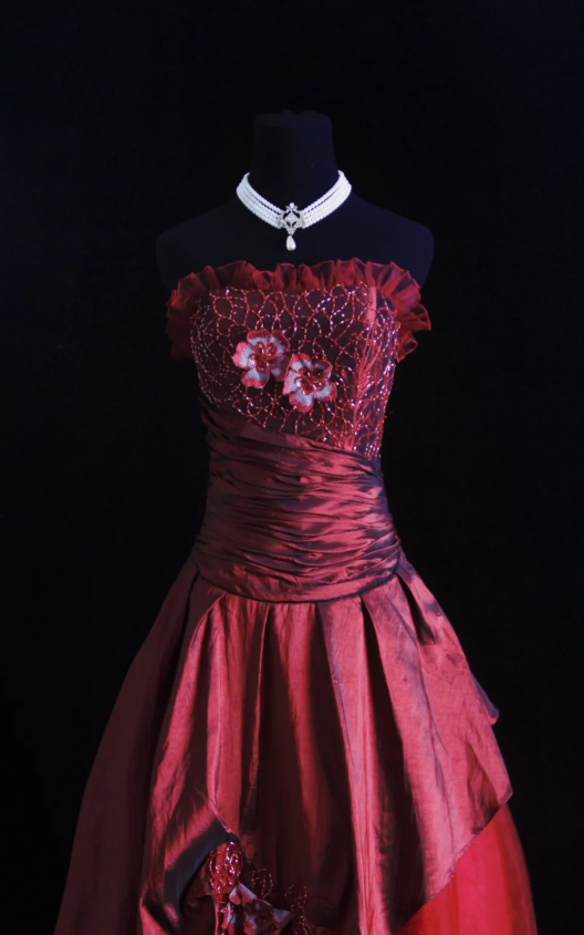 Strapless A-Line Burgundy Long Prom Dresses Beaded Sleeveless Evening Dresses HZ1024