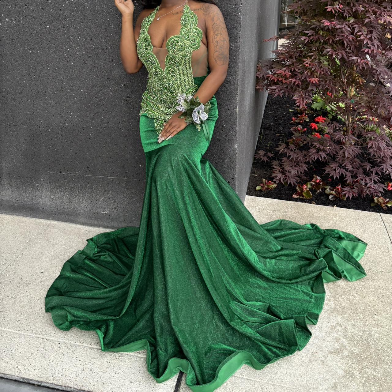 Halter Mermaid Green Long Prom Dresses Velvet Green Evening Dresses HZ1024