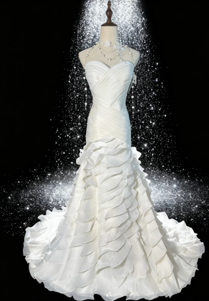 Sweetheart Neck Mermaid Long Wedding Dresses Chiffon Sleeveless Bridal Gowns White Bridal Dresses HZ1024
