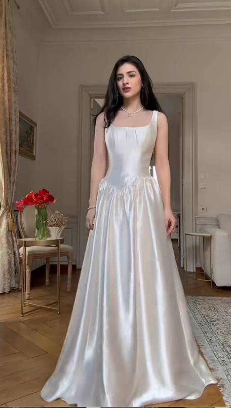 Strapless Sheath White Long Prom Dresses Satin Long Birthday Dresses Sleeveless White Evening Dresses HZ1024