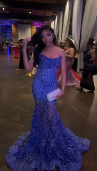 Strapless Mermaid Royal Blue Long Prom Dresses Tulle Sequin Sleeveless Formal Dresses Royal Blue Birthday Dresses HZ1024