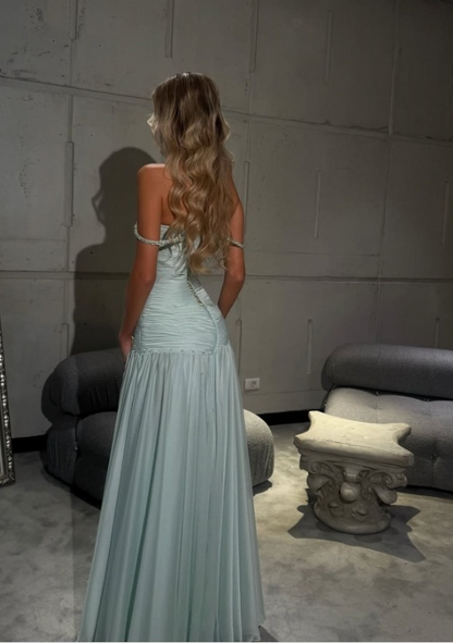 Elegant Spaghetti Strap A-Line Tiffany Blue Long Prom Dresses Chiffon Sleeveless Formal Dresses Tiffany Blue Evening Dresses ED04821