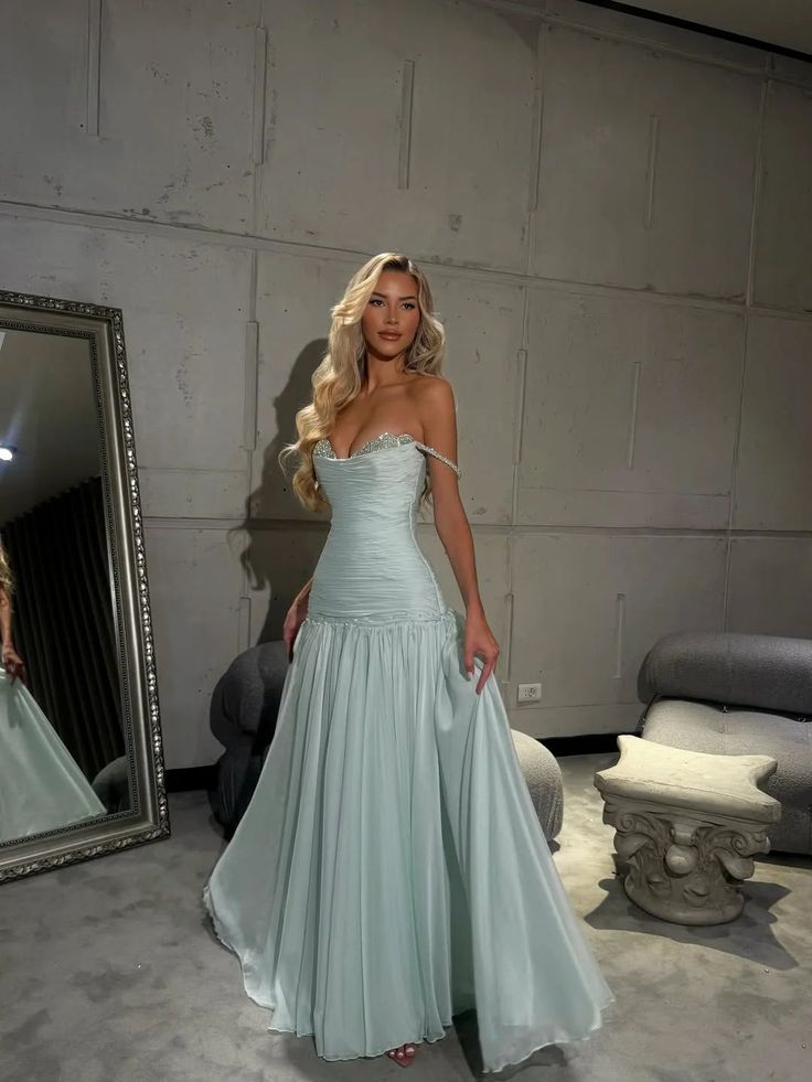 Spaghetti Strap A-Line Tiffany Blue Long Prom Dresses Chiffon Sleeveless Formal Dresses Tiffany Blue Evening Dresses HZ1024
