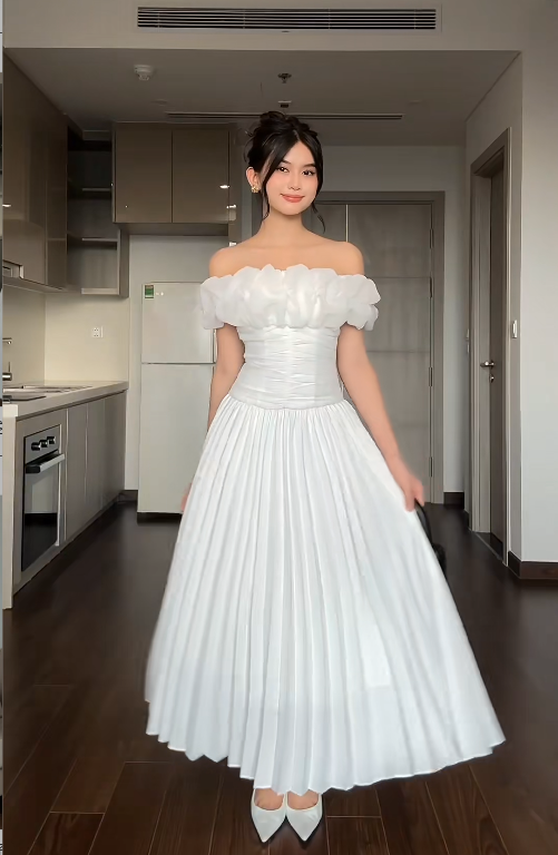 Off-the-shoulder Sheath Ankle-length Formal Dresses Pleated White Birthday Chiffon White Wedding Guest Dresses HZ1024