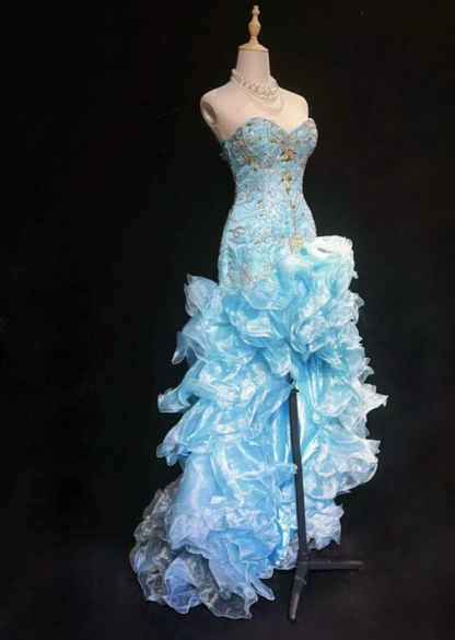 Fairy Sweetheart Bodycon Sky Blue Long Prom Dresses Beaded Tulle Sky Blue Quinceanera Dresses Sweet 16 Dress ED04843