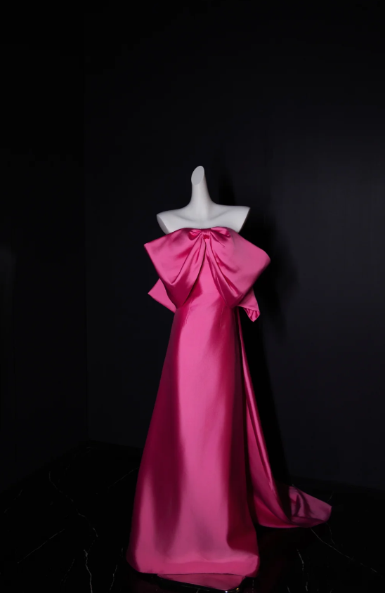 Strapless Sheath Hot Pink Long Prom Dresses Satin Hot Pink Evening Dresses HZ1024