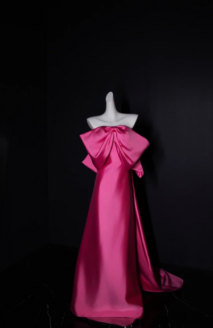 Elegant Strapless Sheath Hot Pink Long Prom Dresses Satin Hot Pink Evening Dresses ED04845