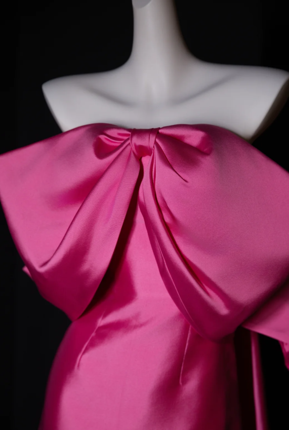 Elegant Strapless Sheath Hot Pink Long Prom Dresses Satin Hot Pink Evening Dresses ED04845