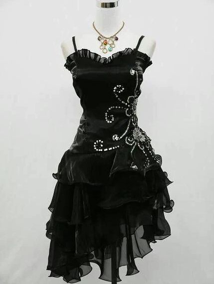 Spaghetti Strap Sheath Short Birthday Dresses Black Prom Dresses 2025 Halloween Dress HZ1024