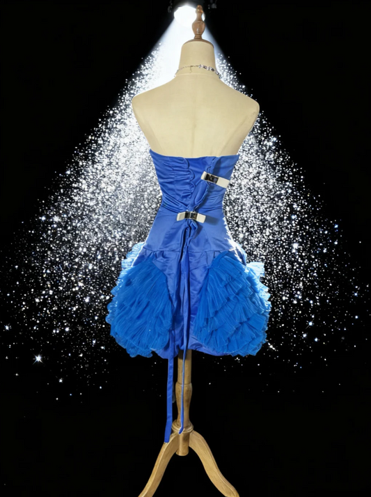 Vintage Sweetheart Homecoming Dresses Blue Bodycon Short Prom Dresses Satin Tulle Classic Blue Birthday Dresses ED04863