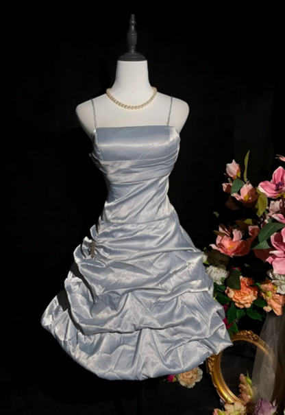 Vintage Spaghetti Strap Homecoming Dresses A-line Grey Short Prom Dresses Taffeta Grey Birthday Dresses ED04865