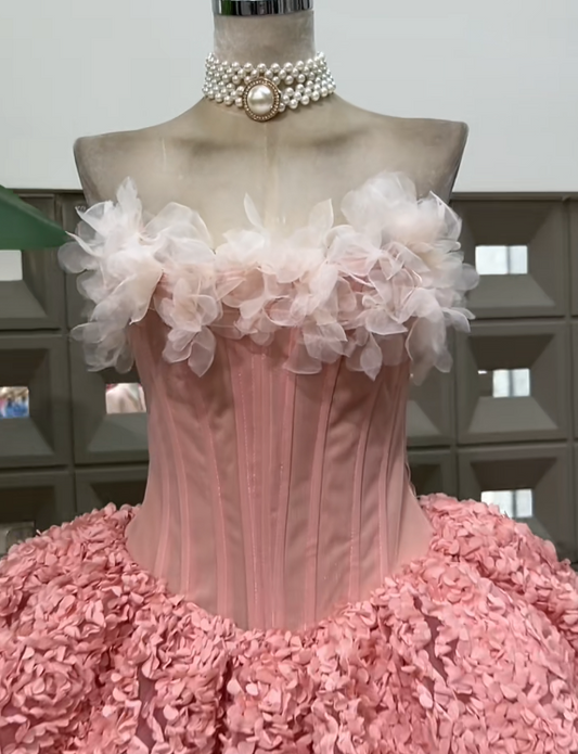 Strapless Ball Gown, Pink Short Prom Dresses, Tulle Applique Pink Birthday Dresses, Sleeveless Homecoming Dresses HZ1024