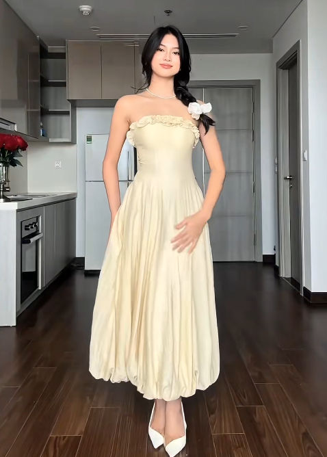 Strapless Sheath Pale Yellow Wedding Guest Dresses Satin Pale Yellow Formal Dresses 22nd Birthday Dresses HZ1024