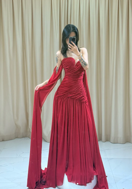 Sweetheart Sheath Burgundy Long Prom Dresses Chiffon Burgundy Long Evening Dresses HZ1024