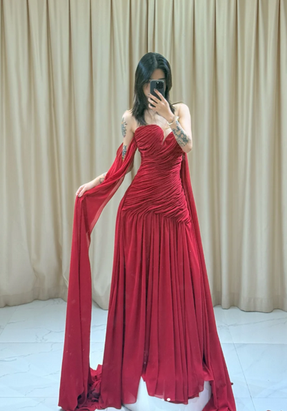 Chic Sweetheart Sheath Burgundy Long Prom Dresses Chiffon Burgundy Long Evening Dresses ED04890