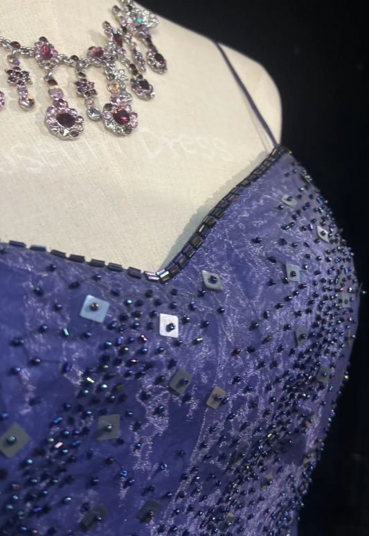 Spaghetti Strap A-Line Purple Long Prom Dresses Tulle Beaded Purple Long Evening Dresses HZ1024