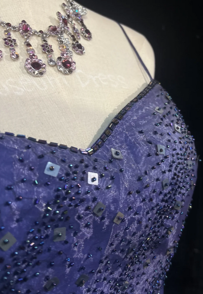 Vintage Spaghetti Strap A-Line Purple Long Prom Dresses Tulle Beaded Purple Long Evening Dresses ED04891