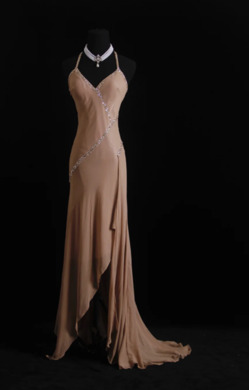 Elegant Spaghetti Strap Sheath Long Prom Dresses Beaded Satin Vintage Champagne Evening Gowns ED04901