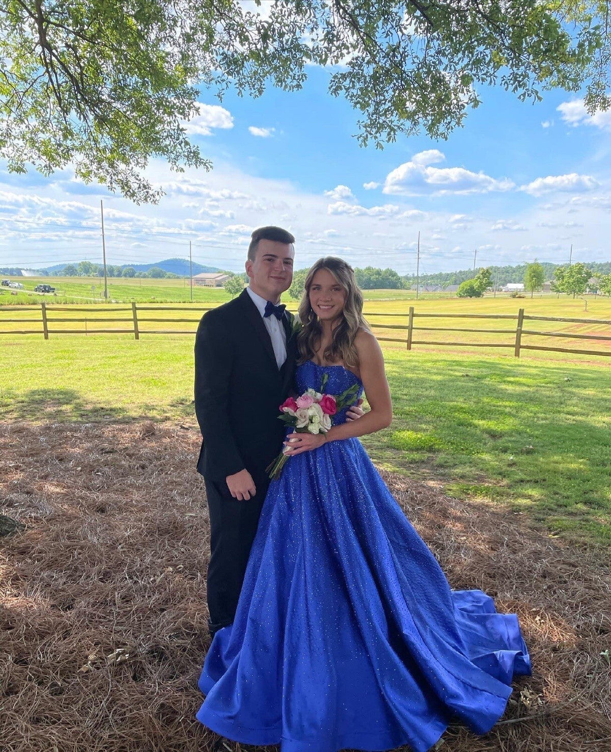 Strapless A-line Blue Long Prom Dresses Shimmering Satin Blue Long Birthday Dresses HZ1024
