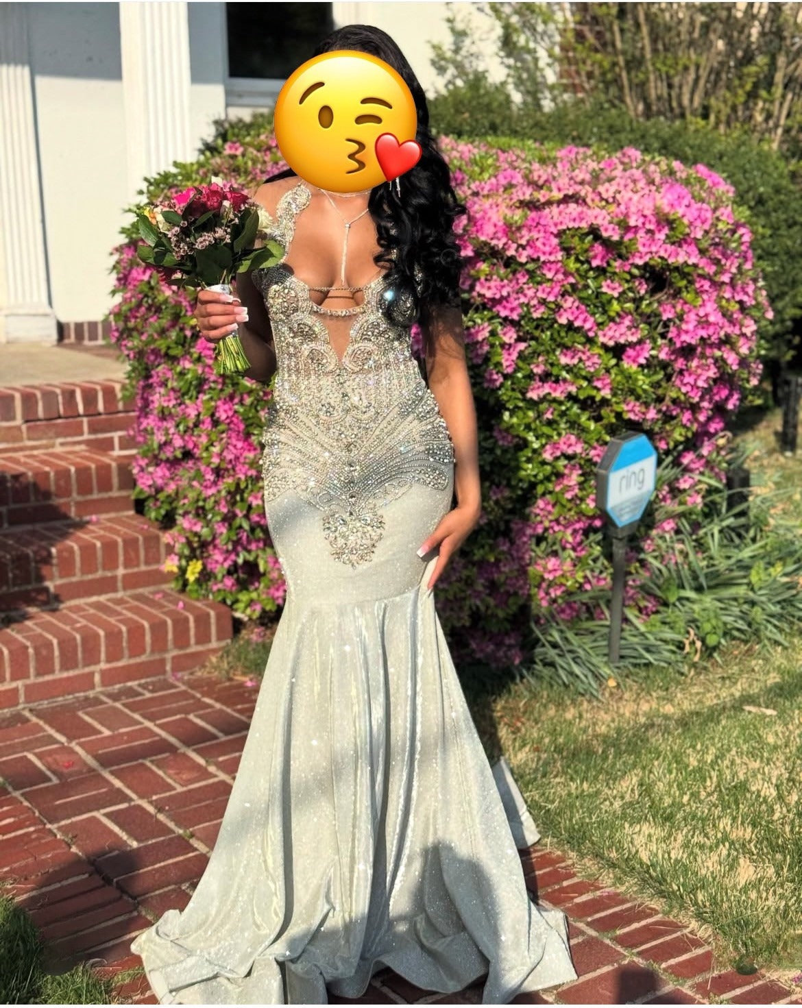 V-neck Mermaid Light Grey Long Prom Dresses Rhinestone Light Grey Evening Dresses HZ1024