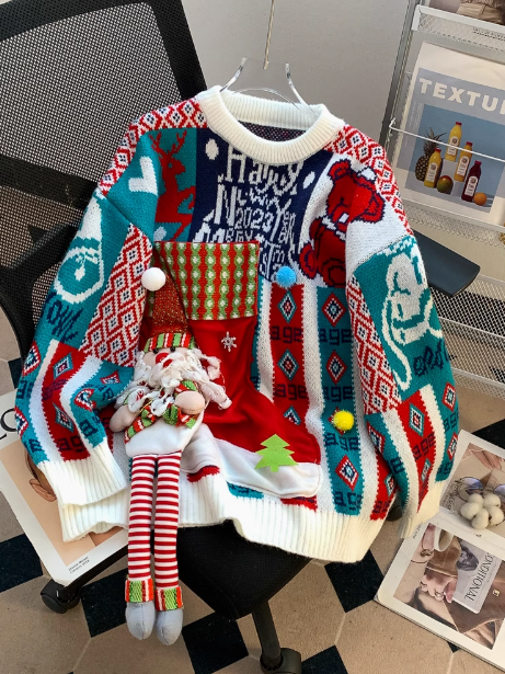 3D Santa Claus Red Round Neck Pullover Sweater HZ1024