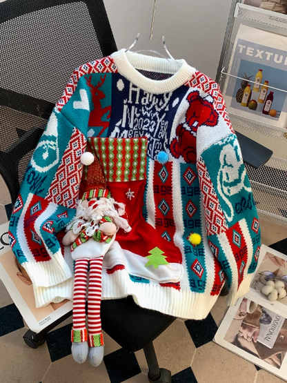 3D Santa Claus Red Round Neck Pullover Sweater HZ1024