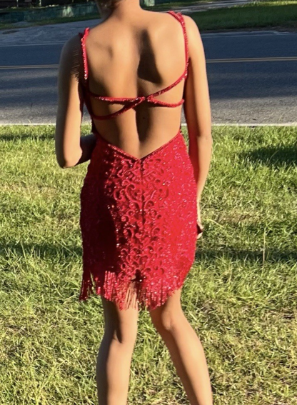 Spaghetti Strap Sheath Burgundy Short Birthday Dresses Beaded Backless Burgundy Party Dresses HZ1024