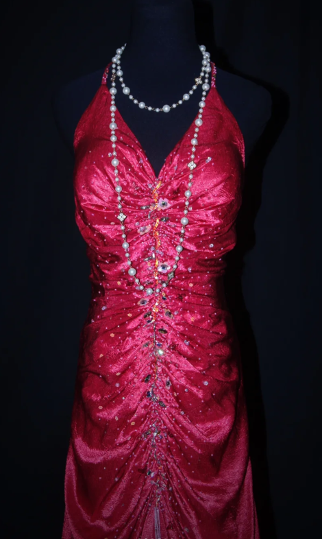 V-neck Sheath Hot Pink Long Prom Dresses Beaded Satin Hot Pink Evening Dresses HZ1024