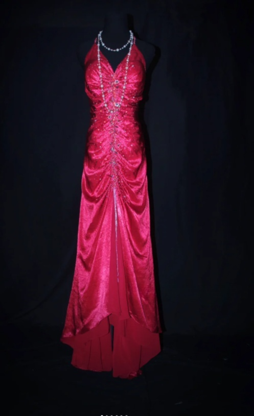 V-neck Sheath Hot Pink Long Prom Dresses Beaded Satin Hot Pink Evening Dresses HZ1024