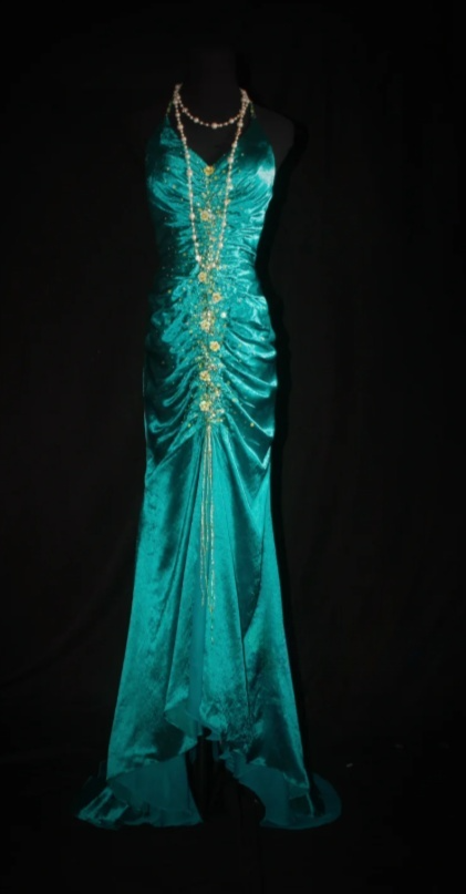 Fairy V-neck Sheath Turquoise Long Prom Dresses Beaded Satin Turquoise Evening Dresses ED04929