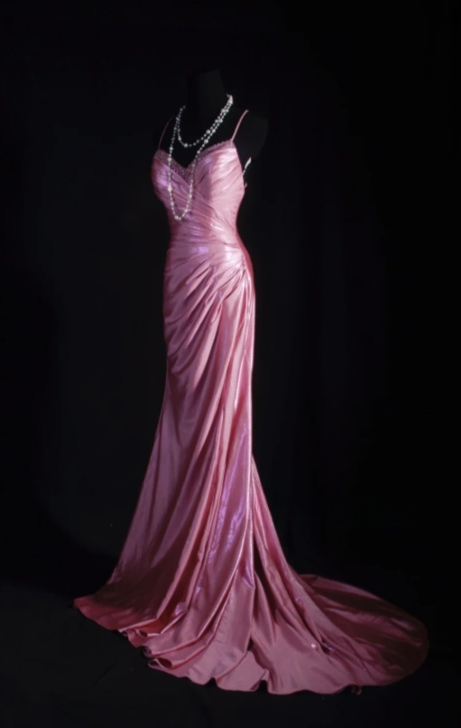 Spaghetti Strap Sheath Pink Long Prom Dresses Silk Pleated Pink Evening Dresses HZ1024