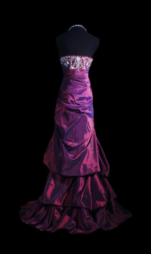 Cute Strapless Sheath Purple Long Prom Dresses Taffeta Rhinestone Applique Purple Evening Dresses Sweet 16 Dresses ED04931