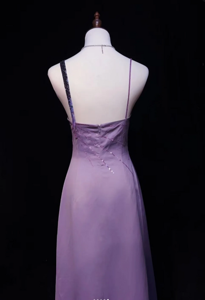 Asymmetric Neck Sheath Lavender Long Prom Dresses Satin Lavender Evening Dresses HZ1024