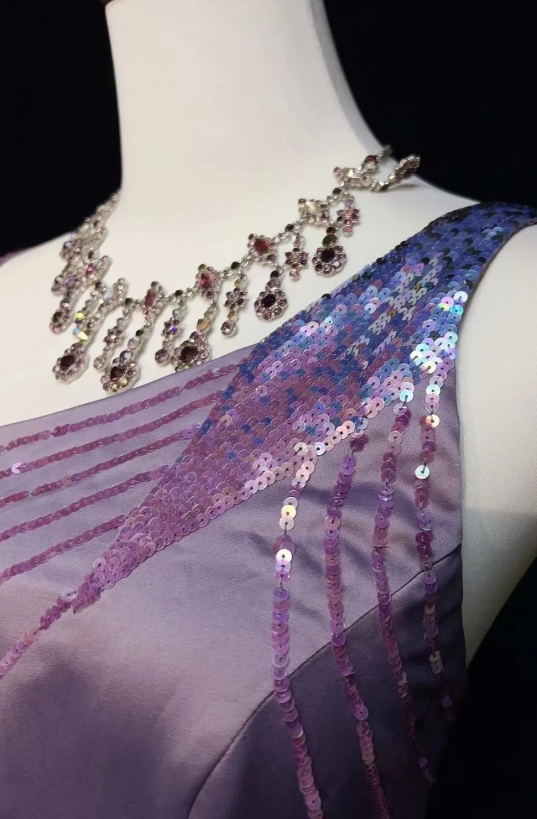 Vintage Asymmetric Neck Sheath Lavender Long Prom Dresses Satin Lavender Evening Dresses ED04932