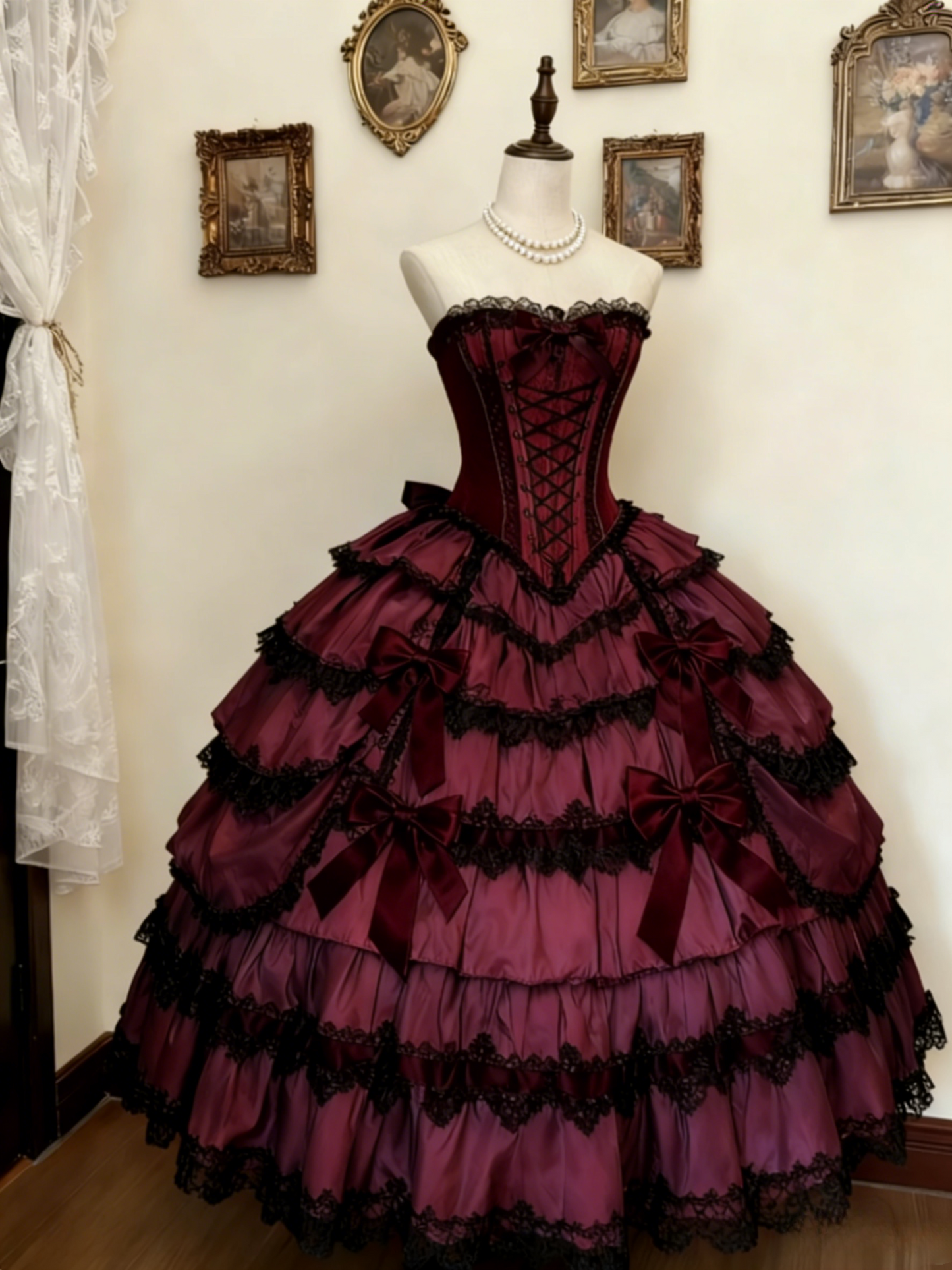 Cute Sweetheart Neck Ball Gown Lace Purple Long Lolita Dresses Purple Long Birthday Dresses ED04938