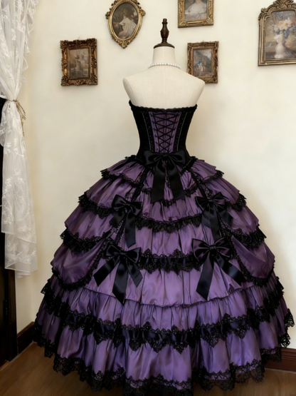 Cute Sweetheart Neck Ball Gown Lace Purple Long Lolita Dresses Purple Long Birthday Dresses ED04938