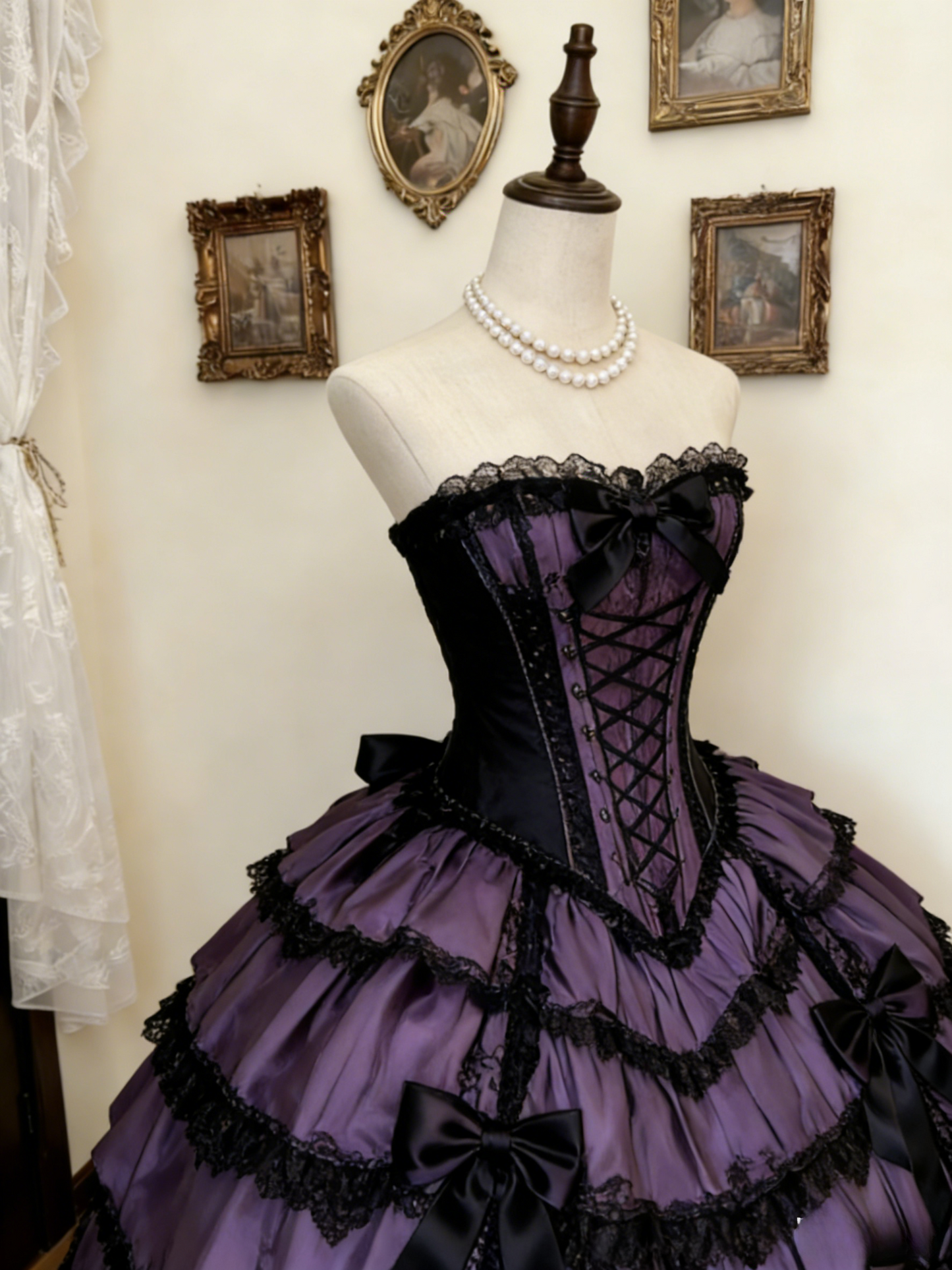 Cute Sweetheart Neck Ball Gown Lace Purple Long Lolita Dresses Purple Long Birthday Dresses ED04938