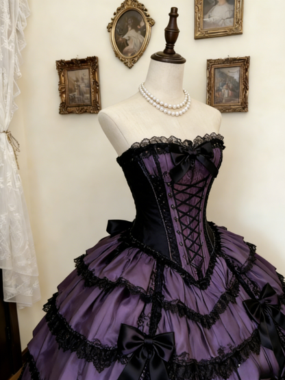 Cute Sweetheart Neck Ball Gown Lace Purple Long Lolita Dresses Purple Long Birthday Dresses ED04938