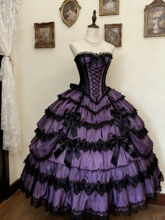 Sweetheart Neck Ball Gown Lace Purple Long Lolita Dresses Purple Long Birthday Dresses HZ1024