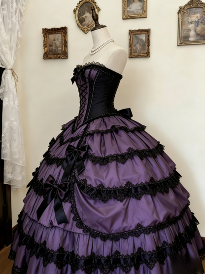 Cute Sweetheart Neck Ball Gown Lace Purple Long Lolita Dresses Purple Long Birthday Dresses ED04938