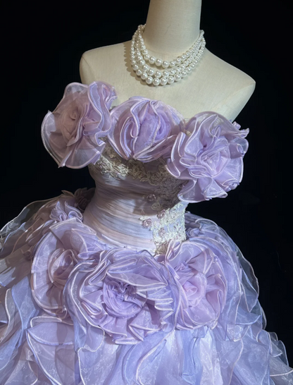 Fairy Off-shoulder Ball Gown Purple Long Prom Dresses Tulle Purple Quinceanera Dresses Sweet 16 Dress ED04942