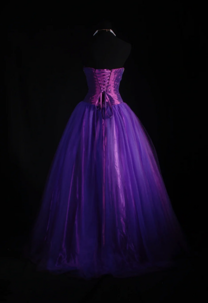 Strapless Ball Gown Purple Long Prom Dresses Tulle Purple Evening Dresses HZ1024
