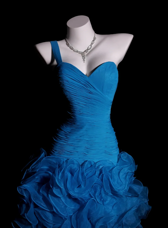 One Shoulder Sheath Blue Hi-lo Prom Dresses Tulle Blue Evening Dresses HZ1024