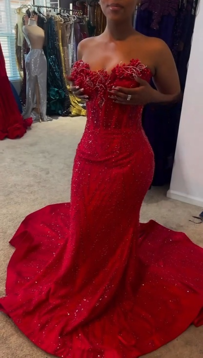 Sweetheart Mermaid Burgundy Long Prom Dresses Beaded Satin Burgundy Evening Dresses HZ1024