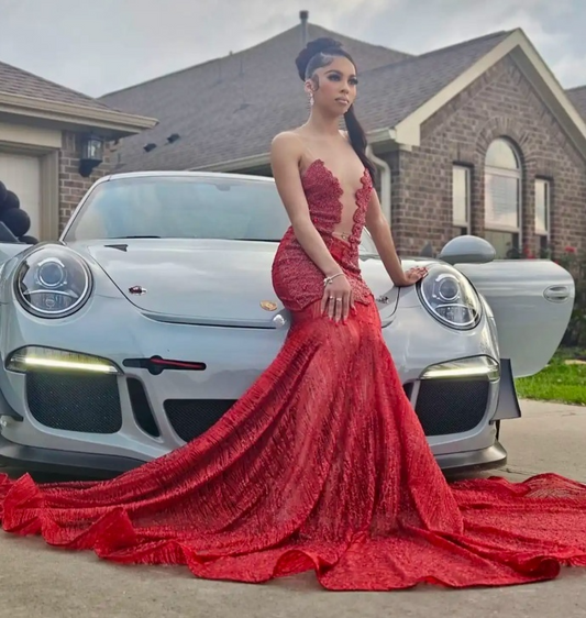Sweetheart Mermaid Burgundy Long Prom Dresses Tulle Sequin Burgundy Evening Dresses HZ1024