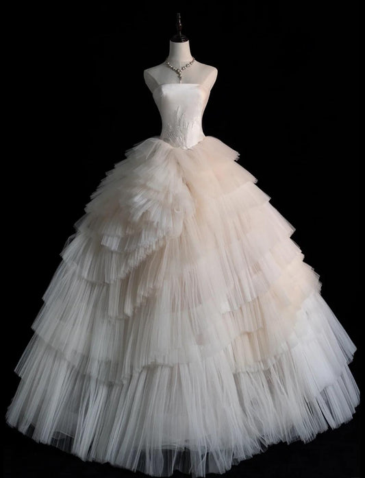 Strapless Ball Gown Long Wedding Dress Sleeveless Bridal Gown Tulle Bride Dress HZ1024